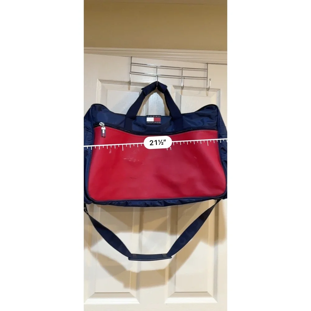 Tommy Hilfiger Vintage Duffle Bag Navy Red Colorblock‎ Travel Gym Bag Strap